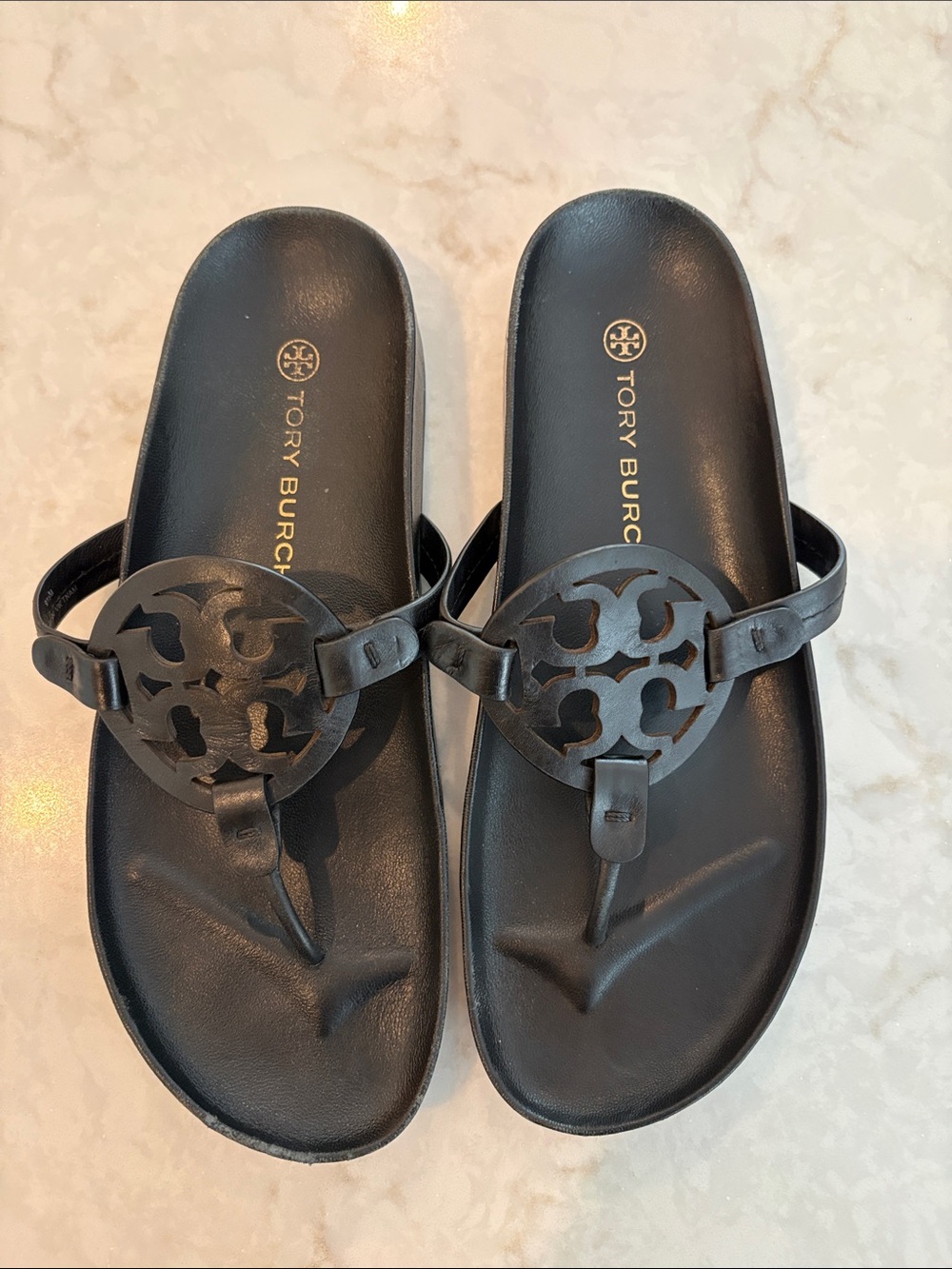 Tory Burch Black Leather Miller Cloud Sandals size 9.5